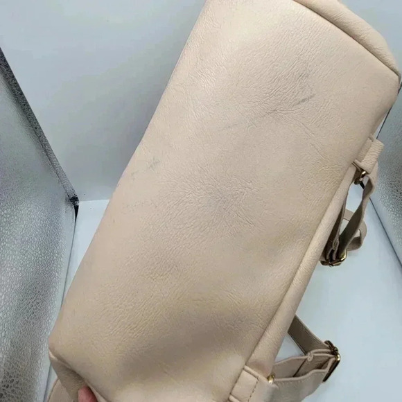 RAMPAGE Vegan Taupe PVC Gold Zipper Accents Backpack Purse Bag Beige Color - Picture 7 of 14